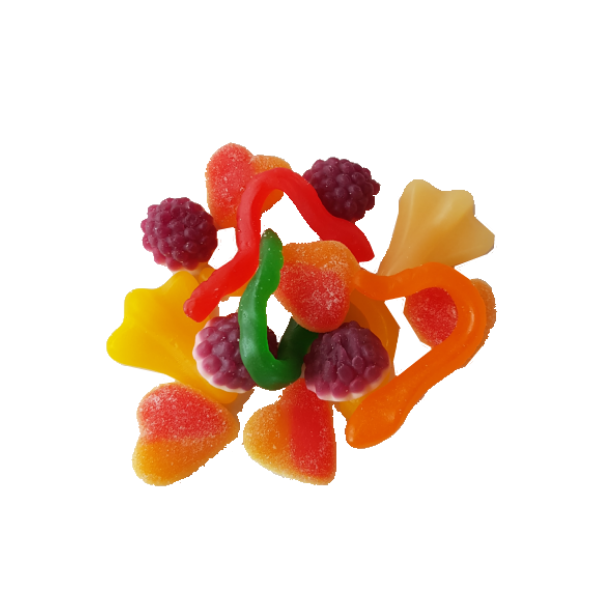 Colourful mixture of delicious classic lollies and gummies
