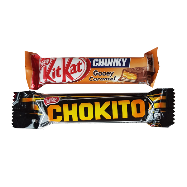 x2 full size chocolate bars, chokito and kit kat. Perfect add on to any present or choice to add to build your own gift box