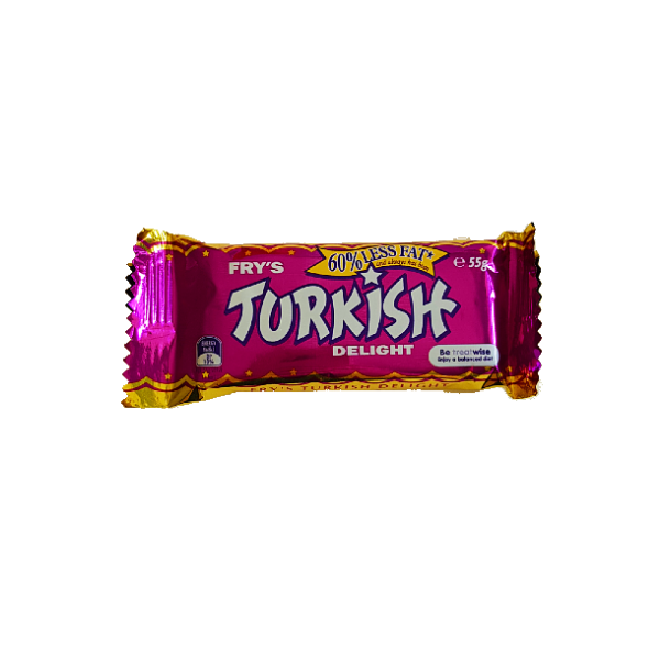Gold and pink Frys Turkish delight in foil packaging