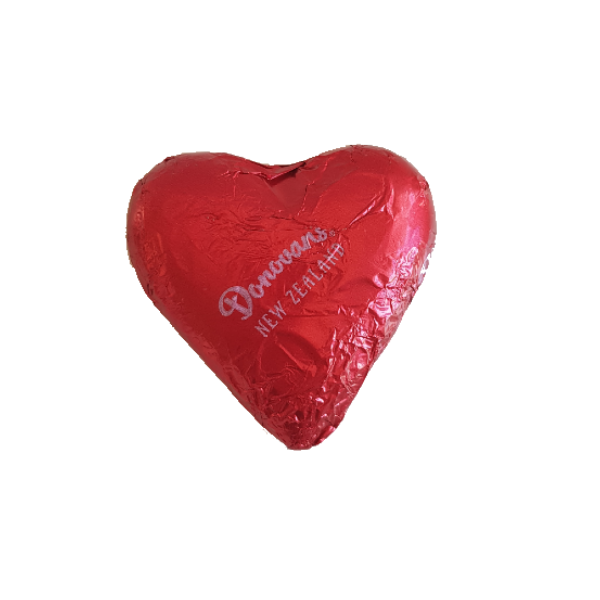 Red milk Chocolate Donovan's branded heart.