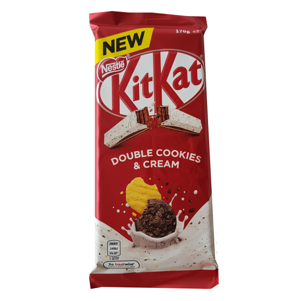 Large size block of KitKat chocolate showcasing cookies and creme flavour